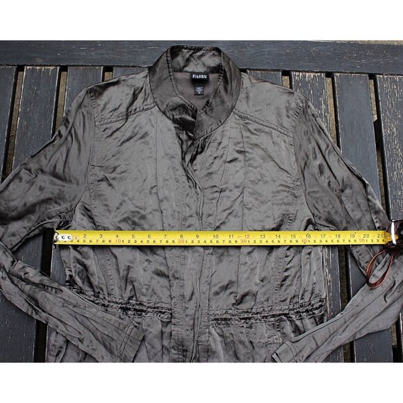 Eileen Fisher - High Collar Steel Satin Jacket in Charcoal Grey, Med - Picture 8 of 11